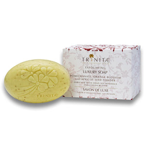 Exfoliating Luxury Soap Pomegranate, Orange Blossom and Apricot Seed Powder Enriched with Dead Sea Minerals and Cocoa Butter